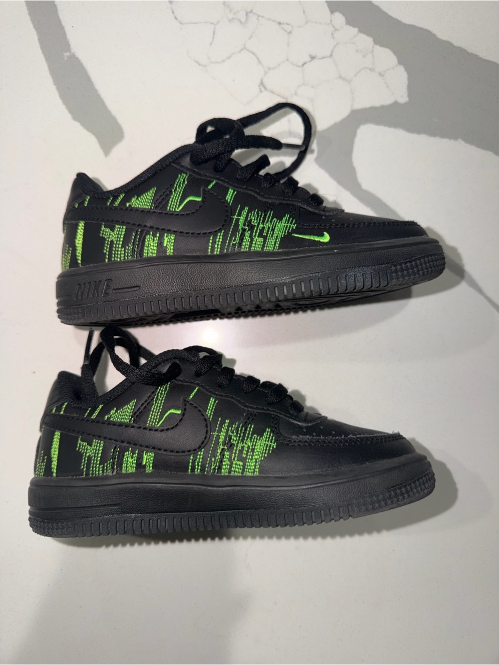 Nike Black with Neon Green Pattern Low-Top Air Force One